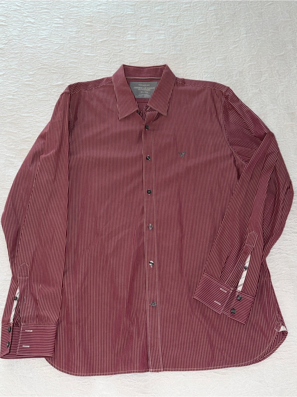 Vintage Fit Mens XL Striped Button Down Shirt Burgundy Long Sleeve 100% Cotton